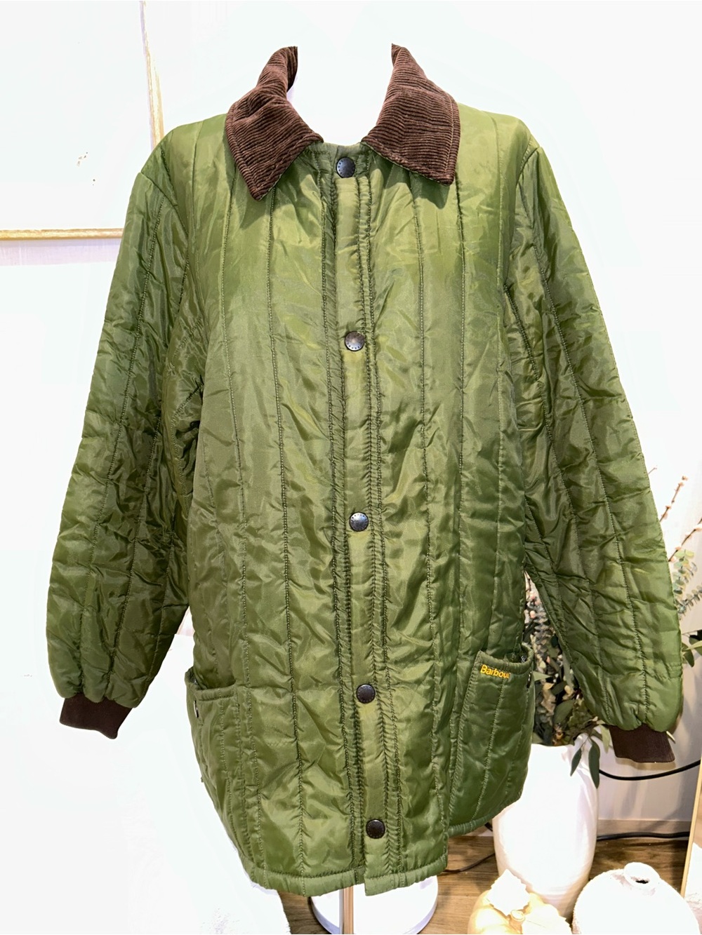 Vintage Barbour Quilted Hunt Jacket Men's Large Olive Made In England 3-Warrant